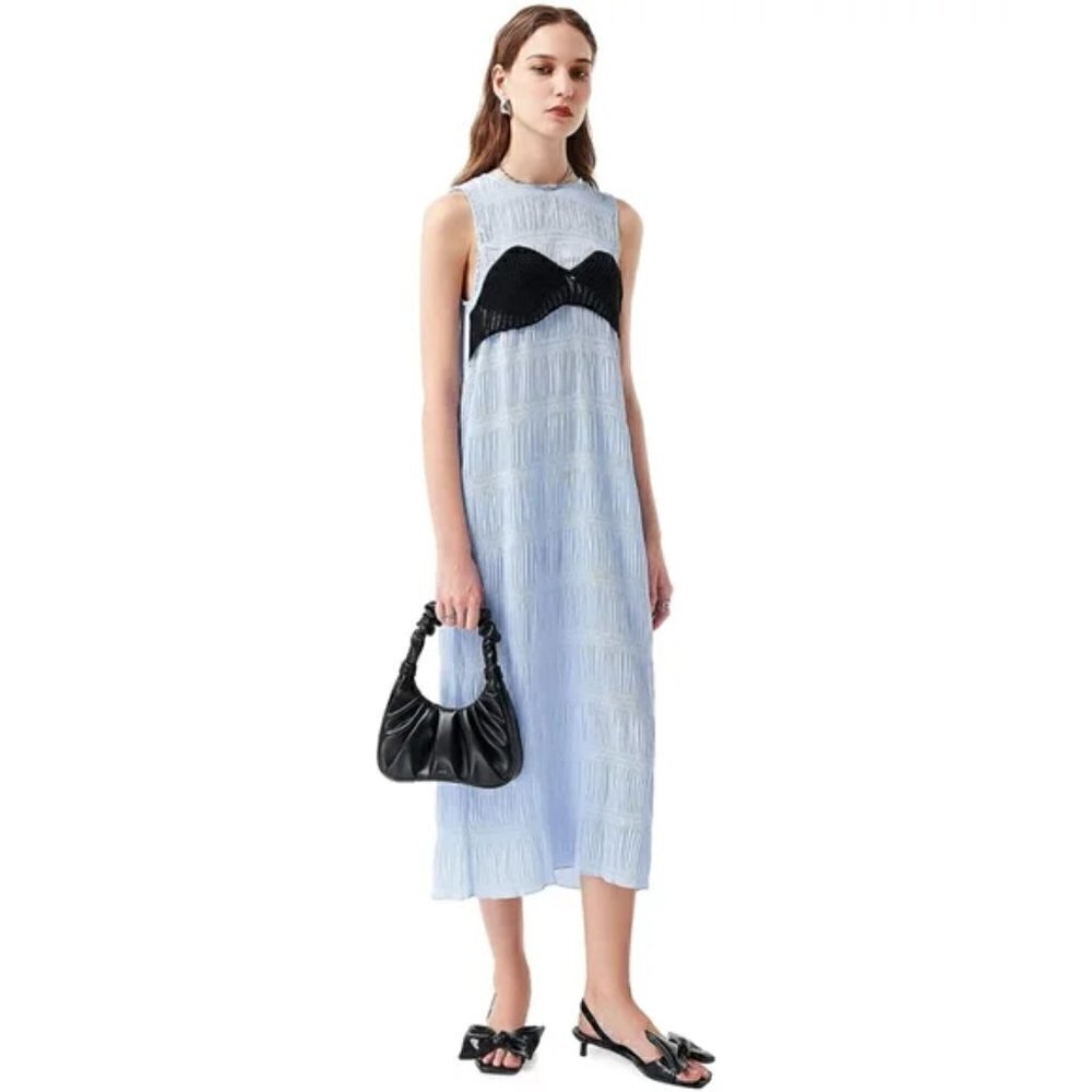 Zara Pleated Crocheted Grecian Crinkle Flowy Maxi Dress NWT Size Small - Picture 5 of 16